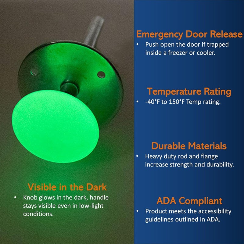 Awoco Kason 481 Inside Release Handle, Glow in Dark, Push Rod for 6" Thick Door of Walk-in Coolers and Freezers, Overall 8-7/8" (Steel 58 Long) - Image 2